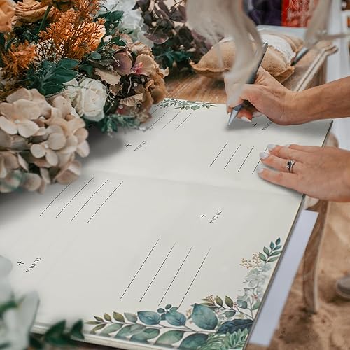 Vista 31 de Vienrose Libro de registro de invitados de boda con 123 páginas forradas en blanco, bordes dorados, libro de tapa dura para boda, baby shower