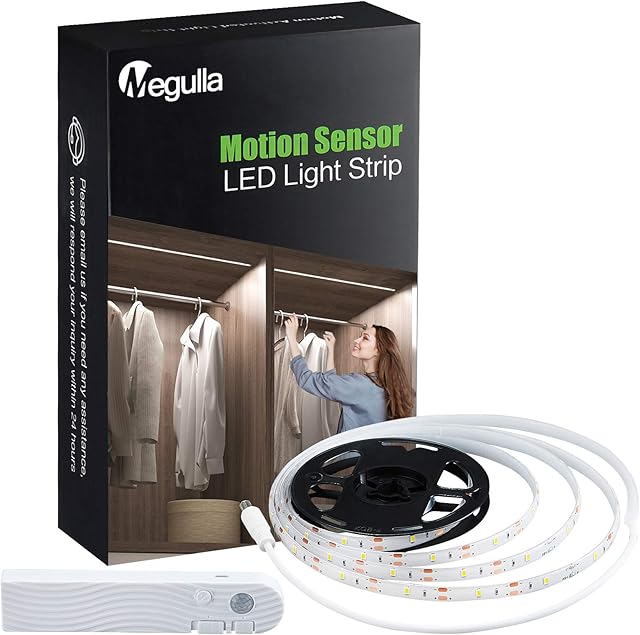 Megulla Gen2 Motion Sensor LED Light Strip, 2M Rechargeable Battery Powered Motion Activated LED Tape Light with Dimmer and Tunable White, for Closets, Under Cabinet, Stairs, 3000K-4000K-6500K
