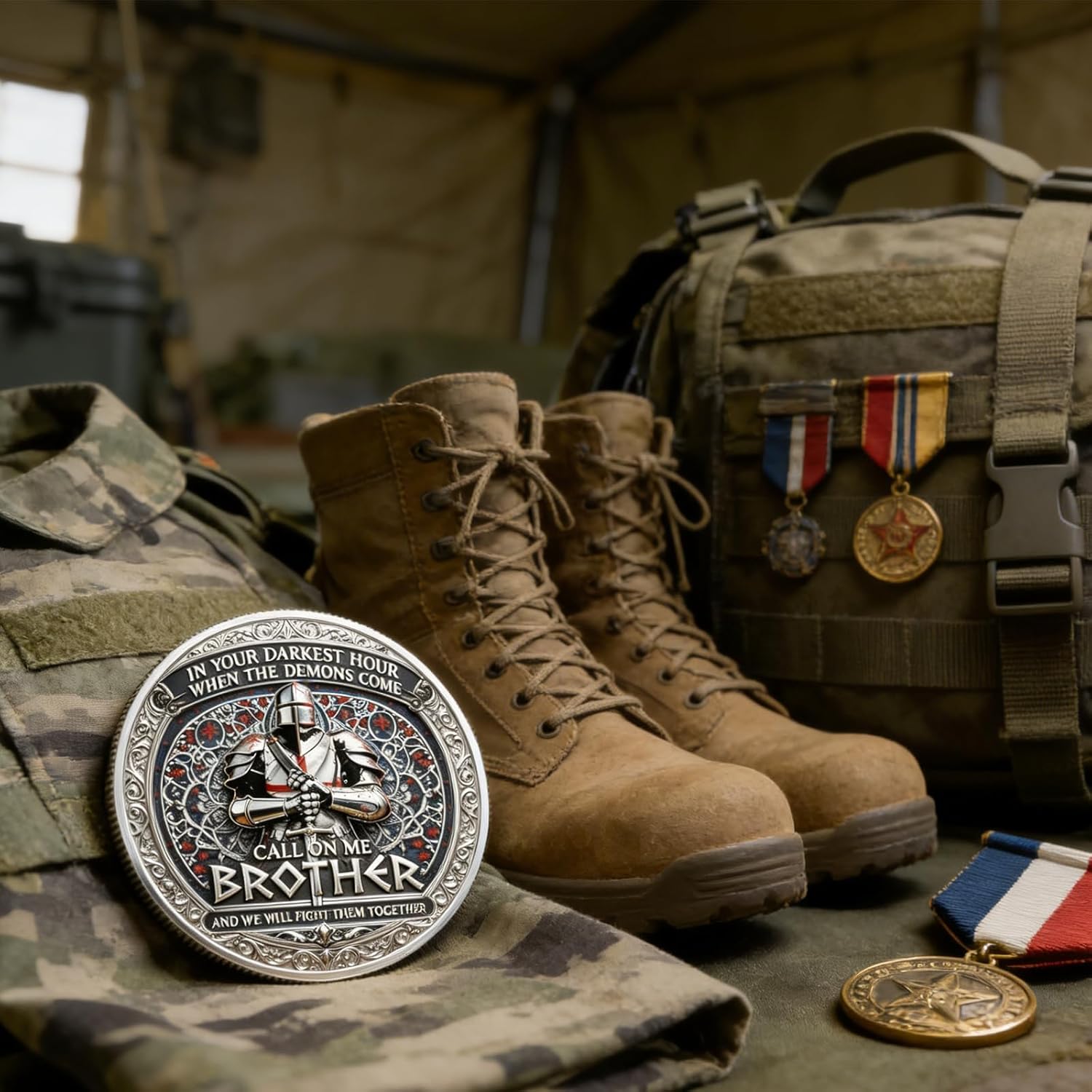 Brotherhood of Knights Commemorative Coin, Call On Me Brother Inspirational Challenge Coin, Medieval Knight Challenge Symbolizing Loyalty and Brotherhood, Gift for Friends and Collectors (1pcs)