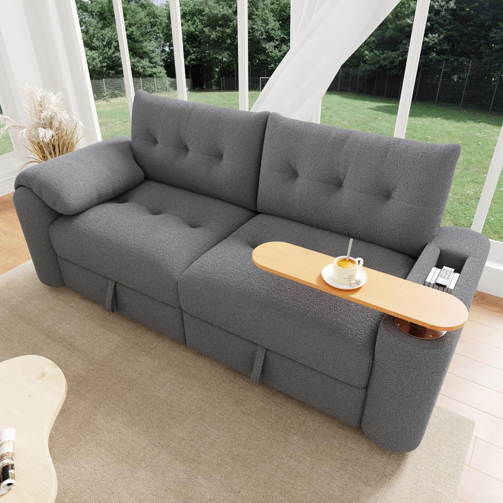 Sofá de matrimonio con compartimento de almacenamiento, sofá de peluche Teddy de 2 plazas con reposacabezas y mesa integrada, sofá cama doble, sofás de 2 plazas, sofá modular acolchado para salón