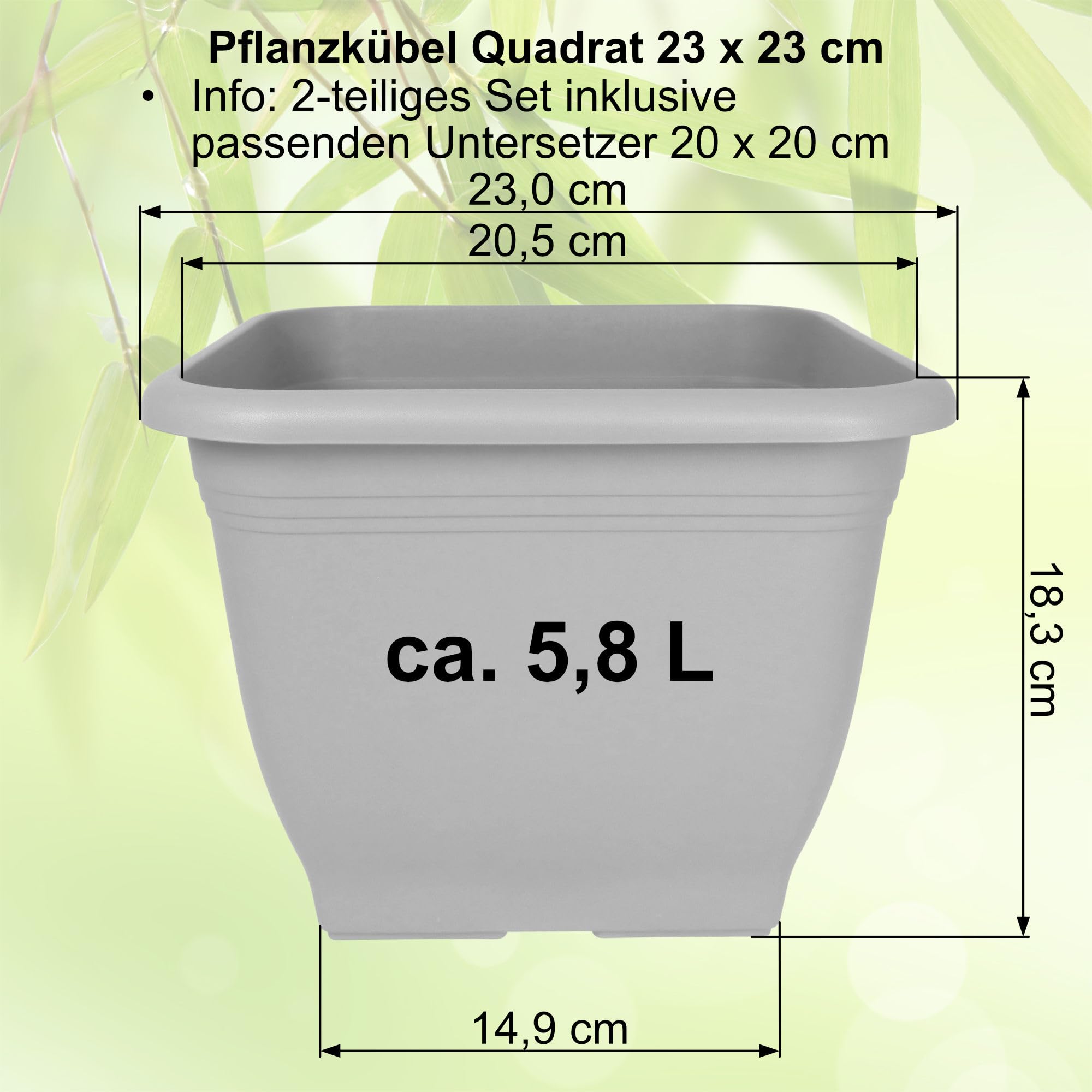 MePla - Blumentopf Pflanzkbel Quadrat 23x23 cm + Untersetzer 20x20 cm,  Taupe, wetterfest aus UV-bestndigem Kunststoff: Amazon.de: Garten