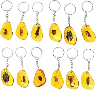 balacoo 12Pcs Amber Insect Keychain, Bugs Amber Specimen Amber Pendants Keychain DIY Insect Specimen Key Ring Chic Keyring Pendant