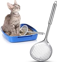 Meanplan 2-Pack Stainless Steel Cat Litter Scoop - Long Handle Metal Poop Sifter for Easy Kitty Litter Box Cleaning