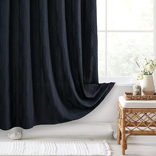 Miniatura 5 de Gibelle Cortina de ducha azul marino para baño, juego de cortina de tela texturizada con textura en relieve 3D, cortina de ducha moderna de estilo