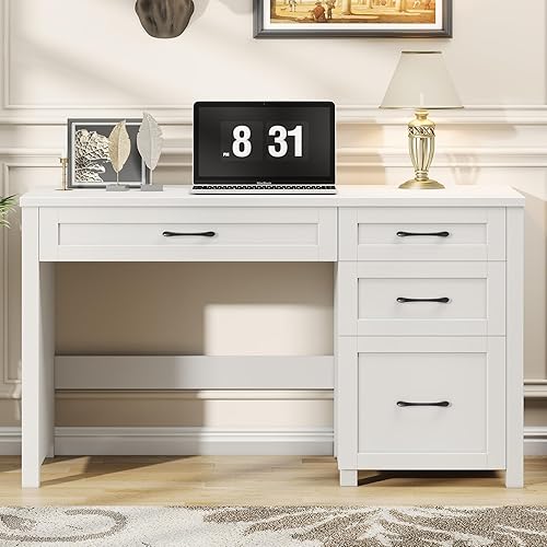 Miniatura 7 de Vabches Farmhouse - Escritorio ejecutivo de 47 pulgadas, escritorio para computadora con cajón de archivos y estación de carga, estación de trabajo