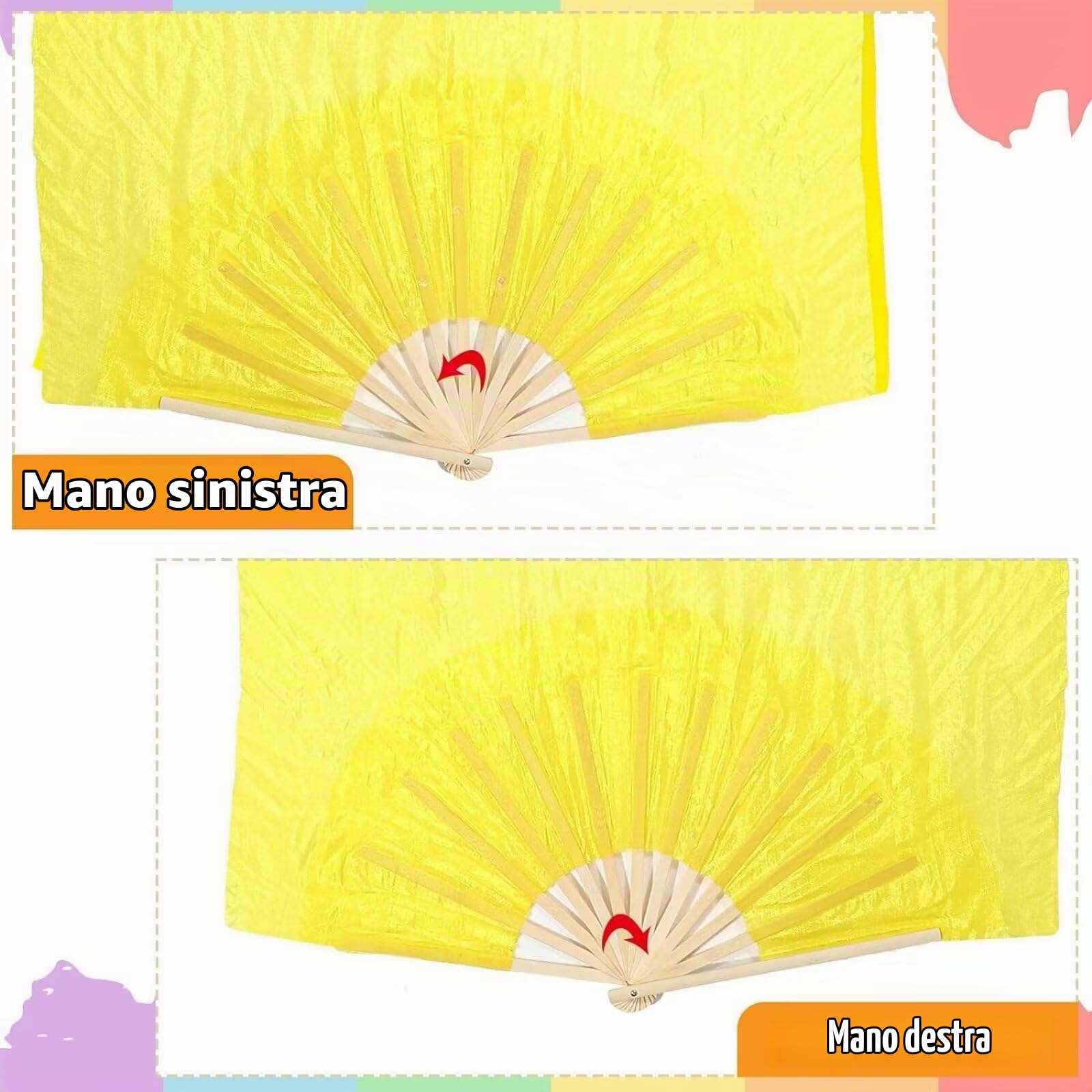 1 Coppia di 1,5 Metri di Danza Artigianale del Ventre di Seta con Un Ventilatore di bambù di Luce per Lo Spettacolo di Danza Femminile (Rosso)