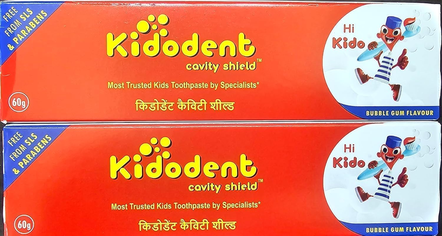 Kidodent Cavity Shield Kids Toothpaste, Bubble Gum Flavour, Fluoride, 60g, Pack of 2