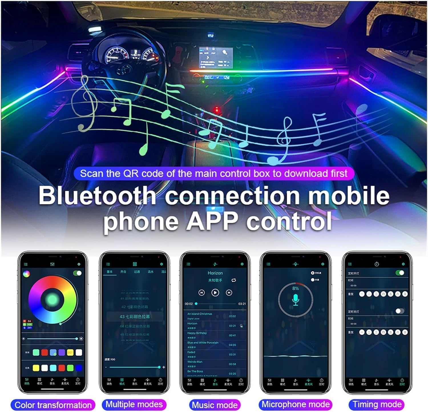 Sunshine smile Illuminazione interna a LED per auto, 6 m/18 in 1 RGB, illuminazione interna controllabile tramite app + telecomando, illuminazione interna laser multicolore (colore)
