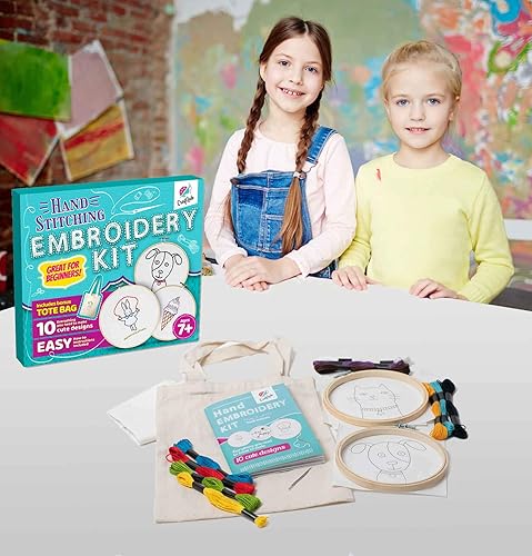 Miniatura 2 de CraftLab Kit de bordado para principiantes, kit de iniciación de manualidades para niños de 7 a 13 años, incluye 10 proyectos, aros de bordado,