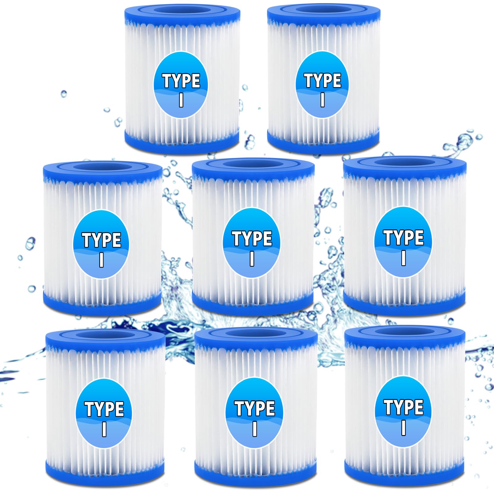 Hycago 8PCS Type I Filter Cartridge for Bestway Pool Size 1, (Size I) Hot Tub Filter for Bestway Swimming Pool and Spa Filter, Easy installation, Pool Cleaning Filter