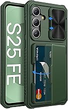 Vihibii for Samsung Galaxy S25 FE Case Wallet with Card Holder (4 Cards), Slide Camera Cover, Military Protection, RFID Blocking, Rugged Hard Back, Silicone Hard Case for Galaxy S25 FE 6.7", Green