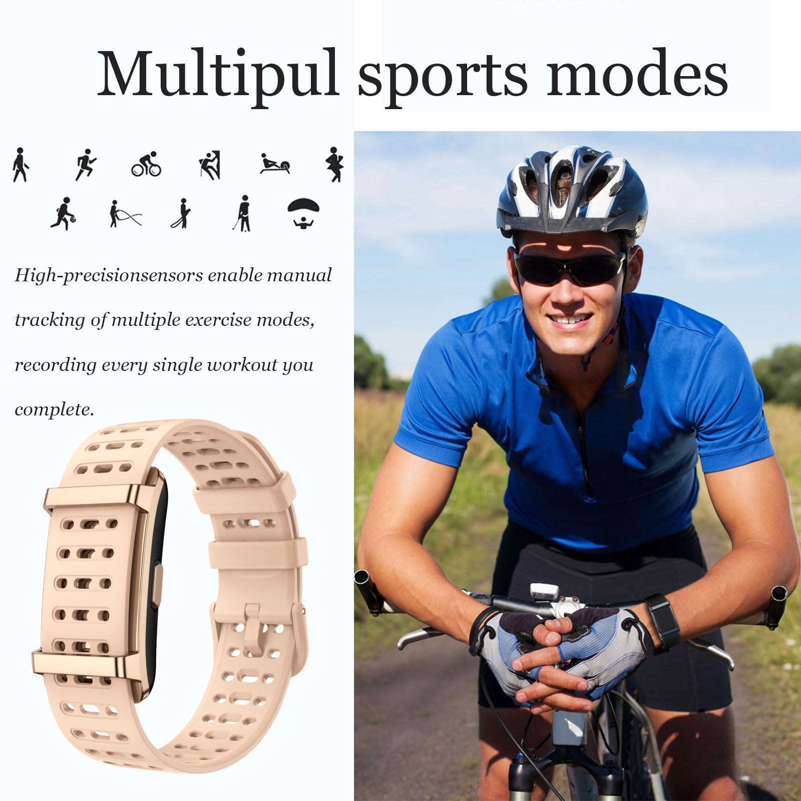 findtime Tracker d'activité sans écran - Podomètre portable - Moniteur de fréquence cardiaque - Moniteur de sommeil - Mesure de la fréquence cardiaque - Bracelet en nylon - Mode multisports - Or rose