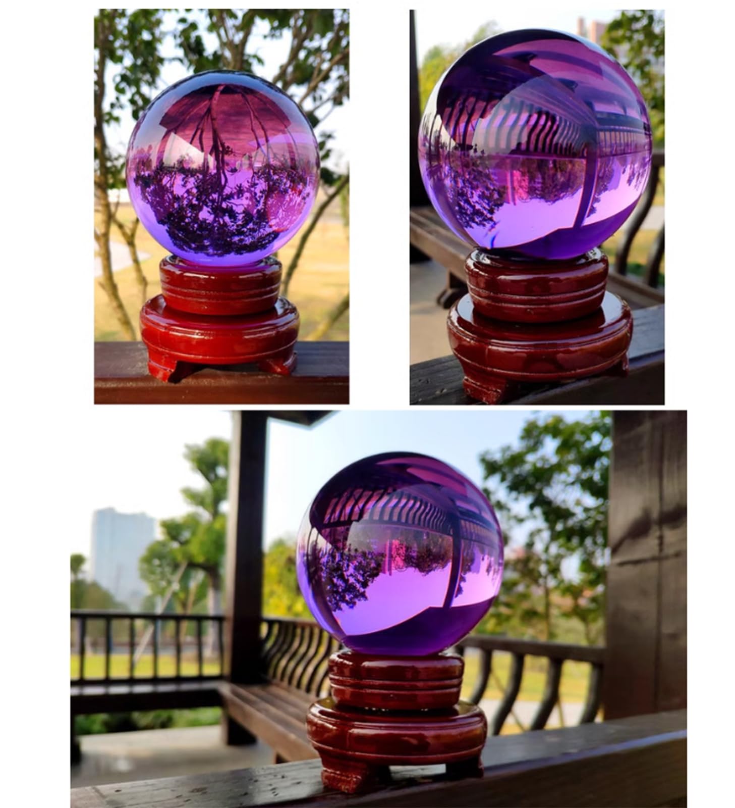 Bola de Cristal de meditación con Soporte, Bolas Decorativas de Cristal Morado para fotografía, Bola de Lente, Feng Shui, Bola de adivinación y adivinación,10cm/3.9in