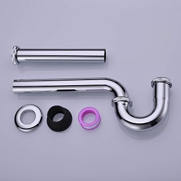 Brass P Trap, 1 1/4 Bathroom Basin Sink Waste Trap Drain Kit with Flange and Slip Joint Extension Tube Drain Tailpiece, Adjustable Height, Polished Chrome