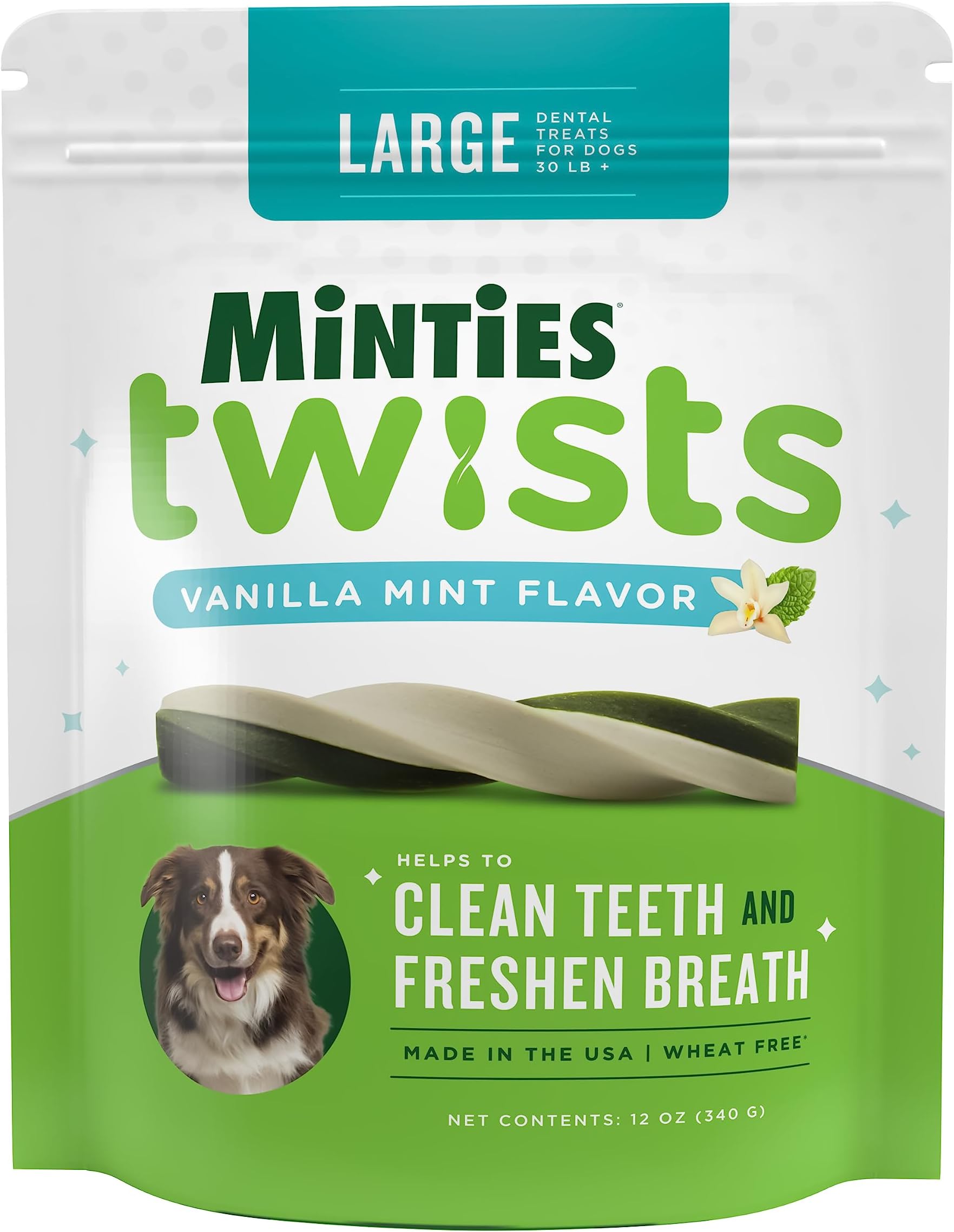 Minties Twists VetIQ Dog Dental Bone Treats, Dental Chews for Medium/Large Dogs (Over 40 Lbs), 20 Count