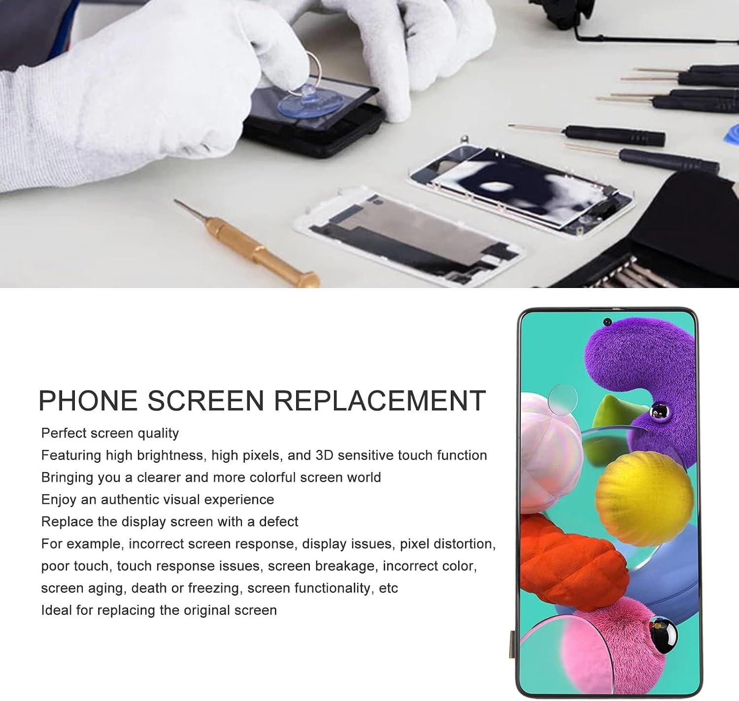 Screen Replacement Kit, 6.5 Inch Digitizer Assembly with Frame Repair Tool Kit for A51 A515 A515U1 A515U A515A A515F A515U