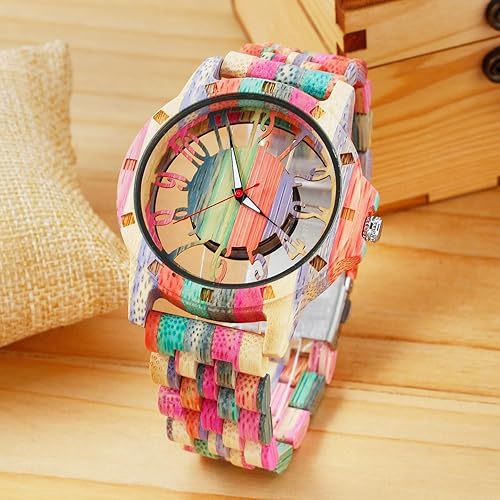 Miniatura 3 de Brown Deep Black Ebony Zebra Reloj de cuarzo de madera para hombre, correa de madera con cierre plegable para hombres