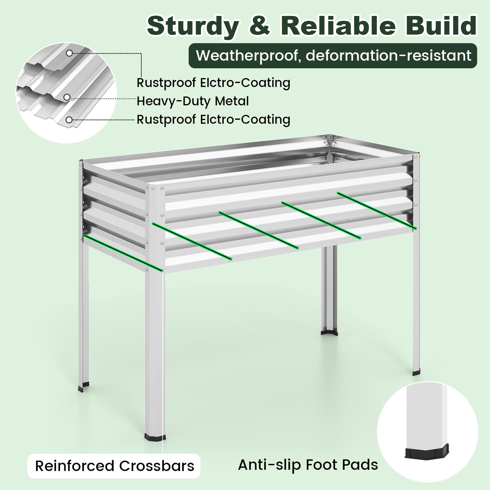 FANTASK Skrzynka na rośliny 3 w 1 z pokrywą PE, 112 x 55 x 152 cm, podwyższona grządka z zwijanymi drzwiami, grządka ogrodowa z ocynkowanego metalu, grządka na rośliny, grządka ziołowa do ogrodu, na