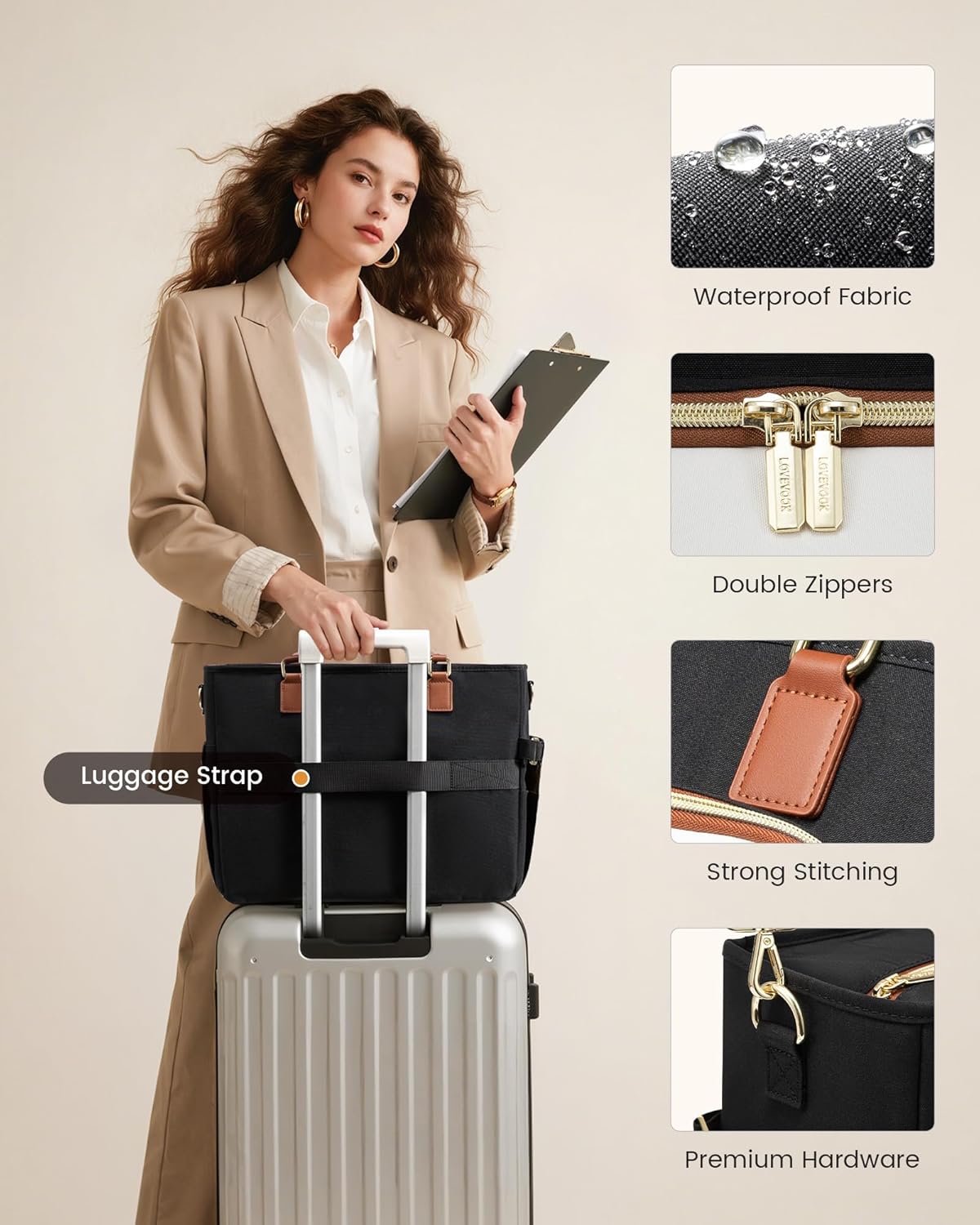 LOVEVOOK Teacher Tote Bag, Laptop Bag for Women with Large Cup Holder & Accordion File Area, Work Tote Bag for Business - Image 6