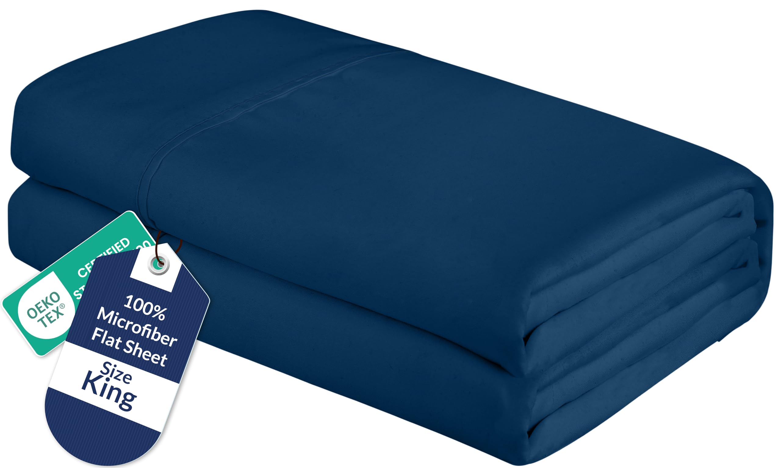 Royale Linens King Flat Sheet - Ultra Soft Brushed 1800 Microfiber Flat Sheets Only - Wrinkle Free &amp; Stain Resistant - Hotel Quality Top Sheet for Bed (King, Navy)