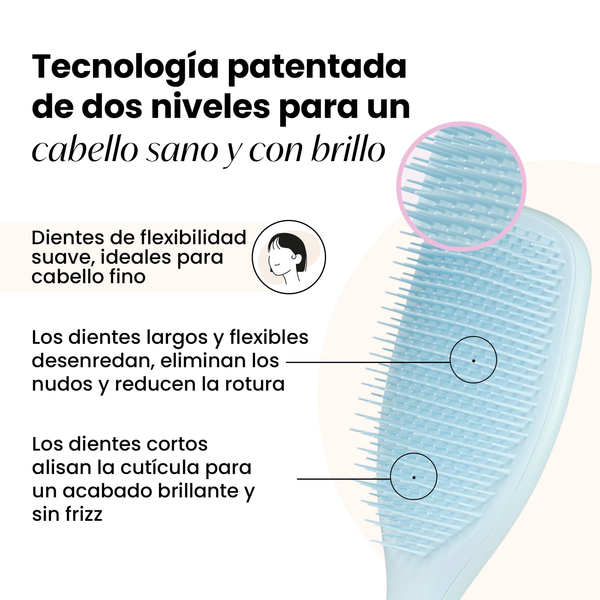 Tangle Teezer Large Fine and Fragile Ultimate Detangler Hairbrush - Cepillo Grande para Cabello Teñido, Fino y Frágil - Púas Suaves y Flexibles de Doble Altura, Menos Rotura y Sin Tirones - Azul