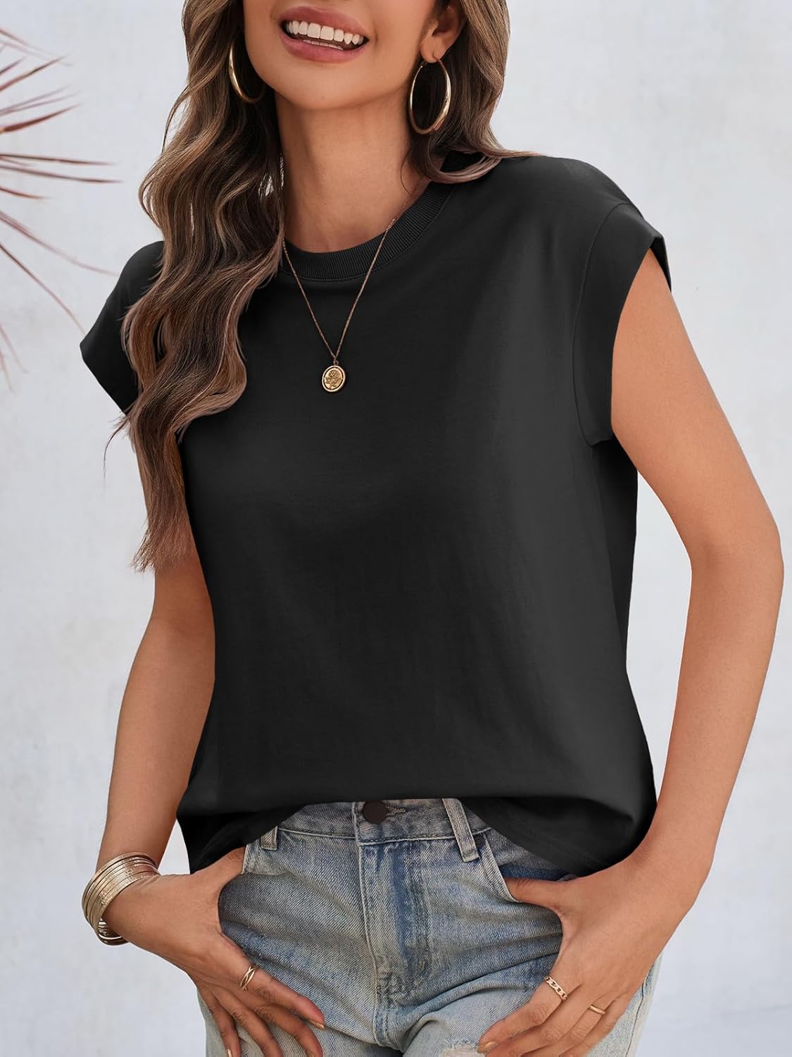 Cicy Bell Womens Cap Sleeve Cotton Tank Tops Summer Casual Loose Fit T Shirts Crew Neck Basic Tee - Image 4