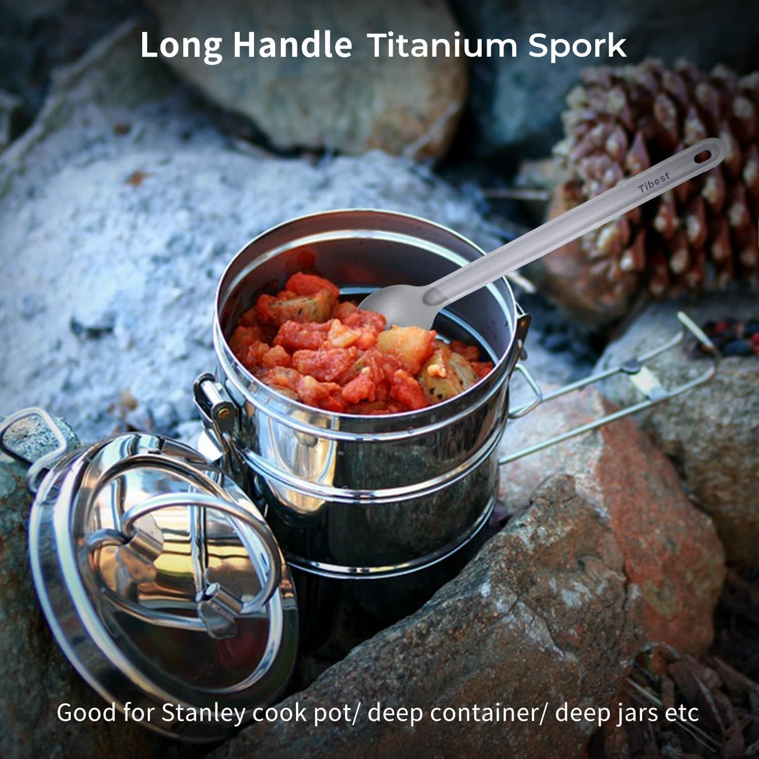 Titanium Long Handle Spoon, 8.7" Camping Spork Long Backpacking Spoon Titanium Ultra Lightweight Camping Utensil for Backpacking Camping, Hiking, Travel image 4