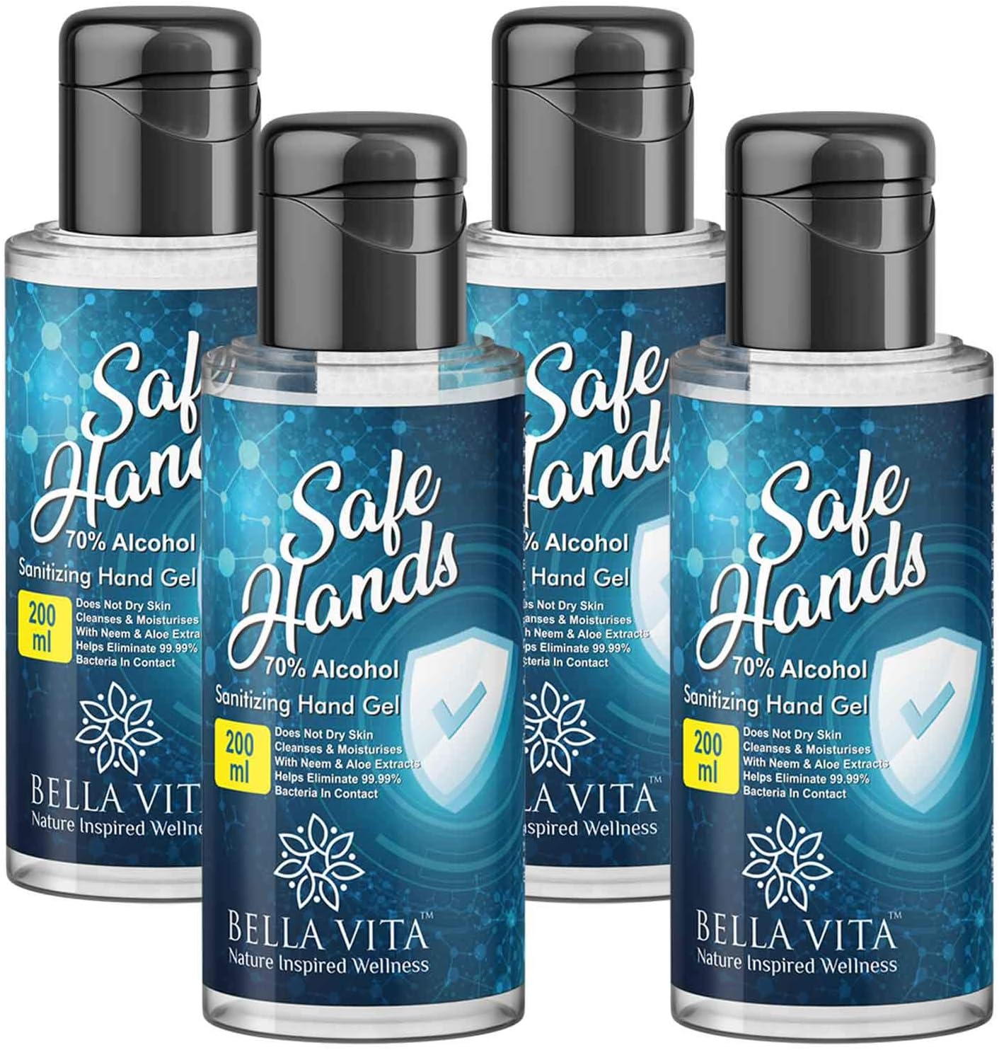 Bella Vita Organic Hand Sanitizer Safehands travel friendly bottles, 800 ml