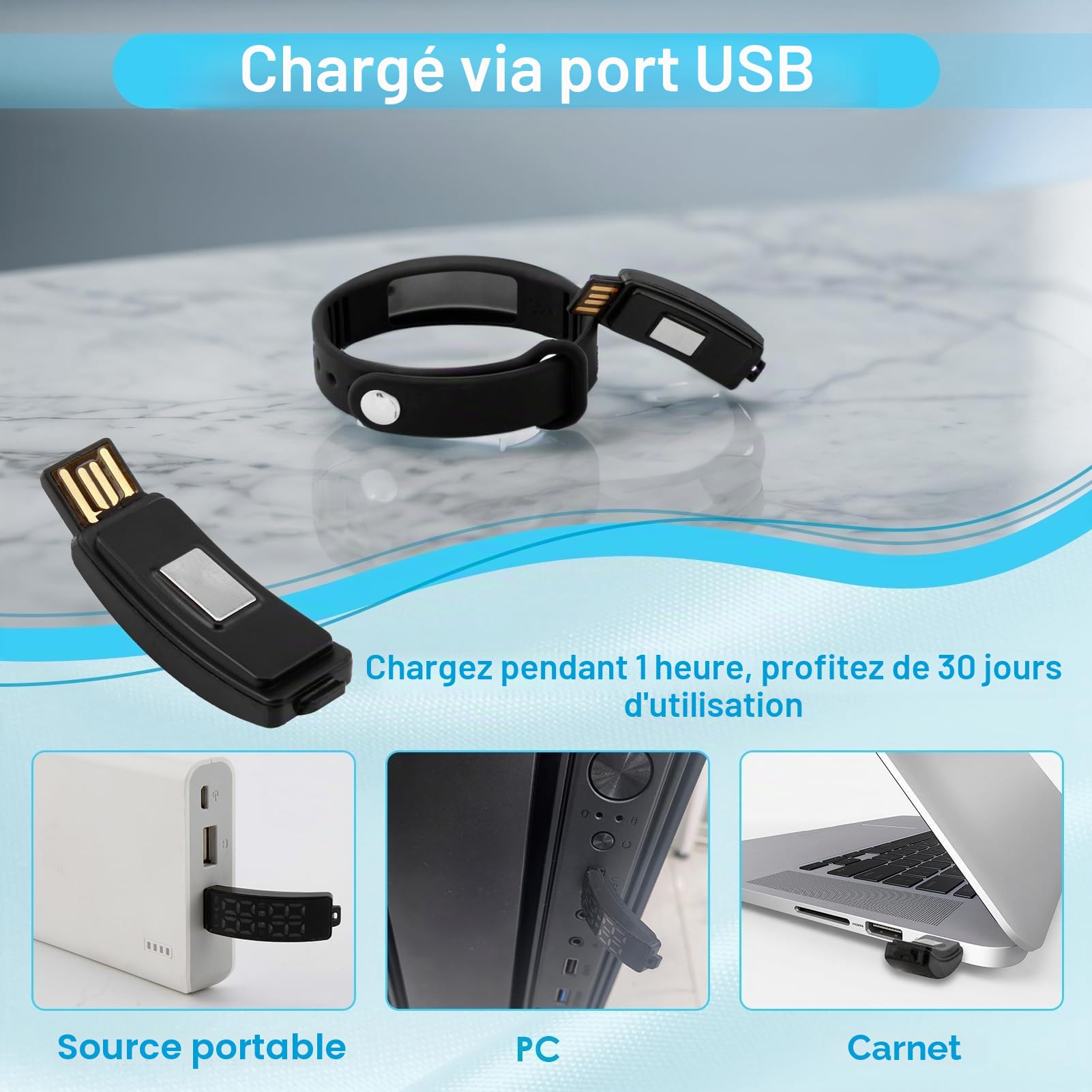 Cncedi Montre vibrante avec alarme et charge USB - Étanche, silencieuse - Pour les partenaires, les nouveau-nés, les enfants, les personnes qui dorment profondément
