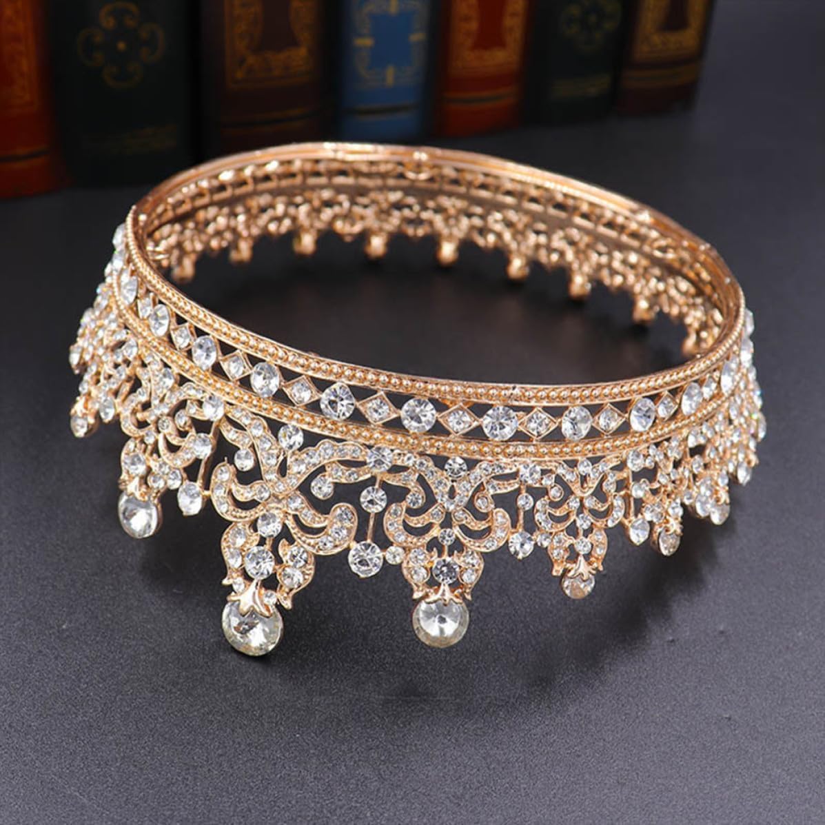 ULTECHNOVO Baroque Rhinestone Hair Crown for Wedding Bridal Party, Lightweight Alloy Crystal Tiara with Easy-to-fix Design, Elegant Golden Wedding Bridal Crown for Women