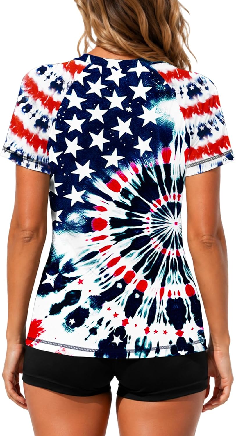 AOBUTE Women Short Sleeve Rash Guard UPF 50+ Tropical Sun Protection Floral Swim Shirts