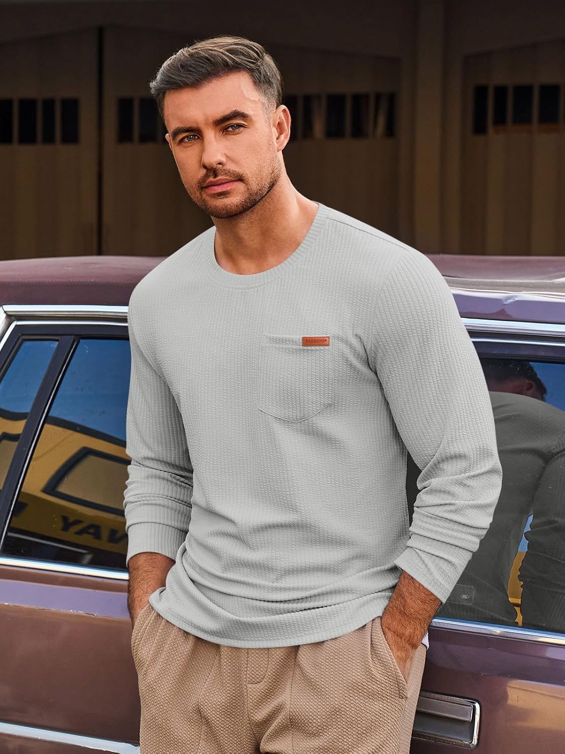 Yousify Mens Long Sleeve T Shirts Workout Athletic Crew Neck Pullover Shirt Casual Stretchy Loose Fit Shirts - Image 2