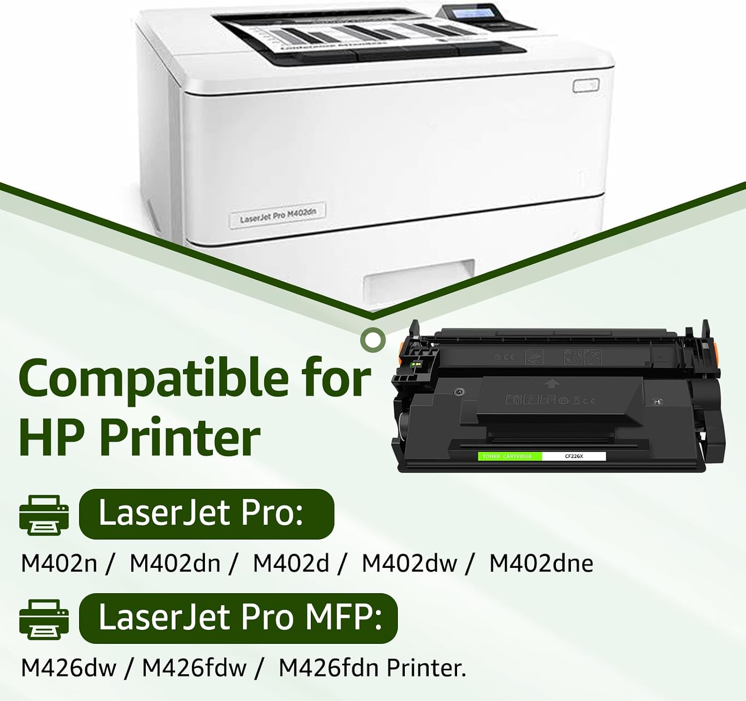 greencycle High-Yield Compatible Toner Cartridge Replacement for HP 26X CF226X Laser Jet Pro M402dn M402n M402dw MFP M426fdw M426fdn M426dw (Black, 2 Pack)