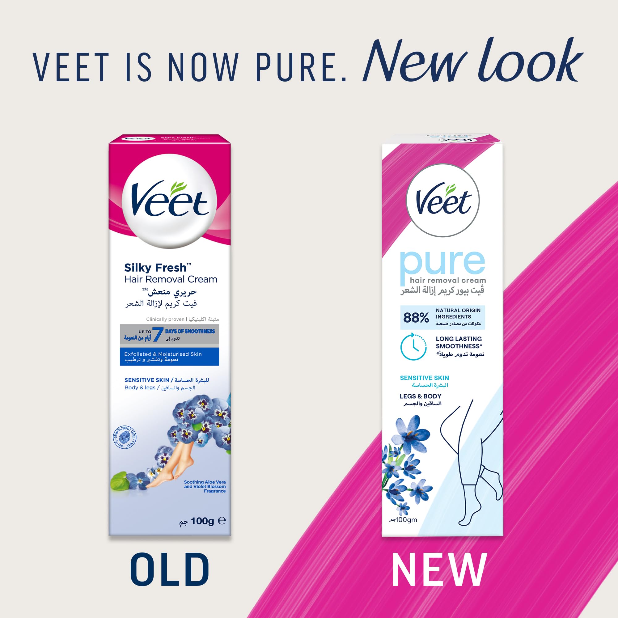 Veet Hair Removal Cream for Sensitive Skin 100ml – Gentle Painless Depilatory Cream with Aloe Vera & Vitamin E, Smooth Skin in Minutes, No Cuts, Softer Regrowth Than Shaving for Legs & Body