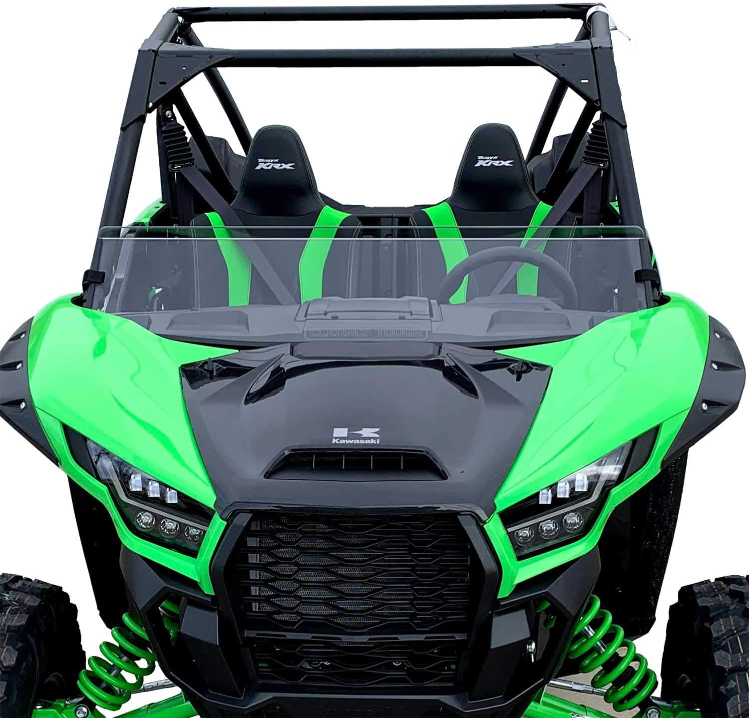 Kawasaki Teryx KRX Half Windshield | SCRATCH RESISTANT | Shorter Height - 9 1/2" Tall | On or off in seconds | Premium Lexan MR10 Polycarbonate w/ Hard Coat | Proudly Made in America!