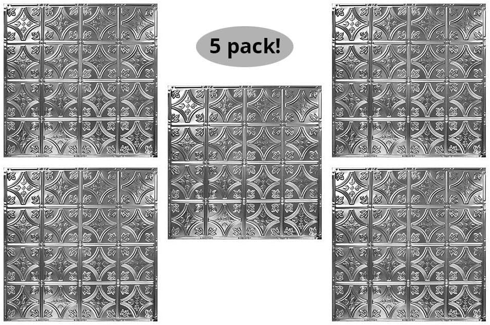 American Tin Ceilings [5 Pack 24" x 24" 100% Tin Nail-Up Ceiling Tiles | Pattern #16 Unfinished Decorative Crest of Trefoils with a Hammered Texture for Ceilings & Kitchens