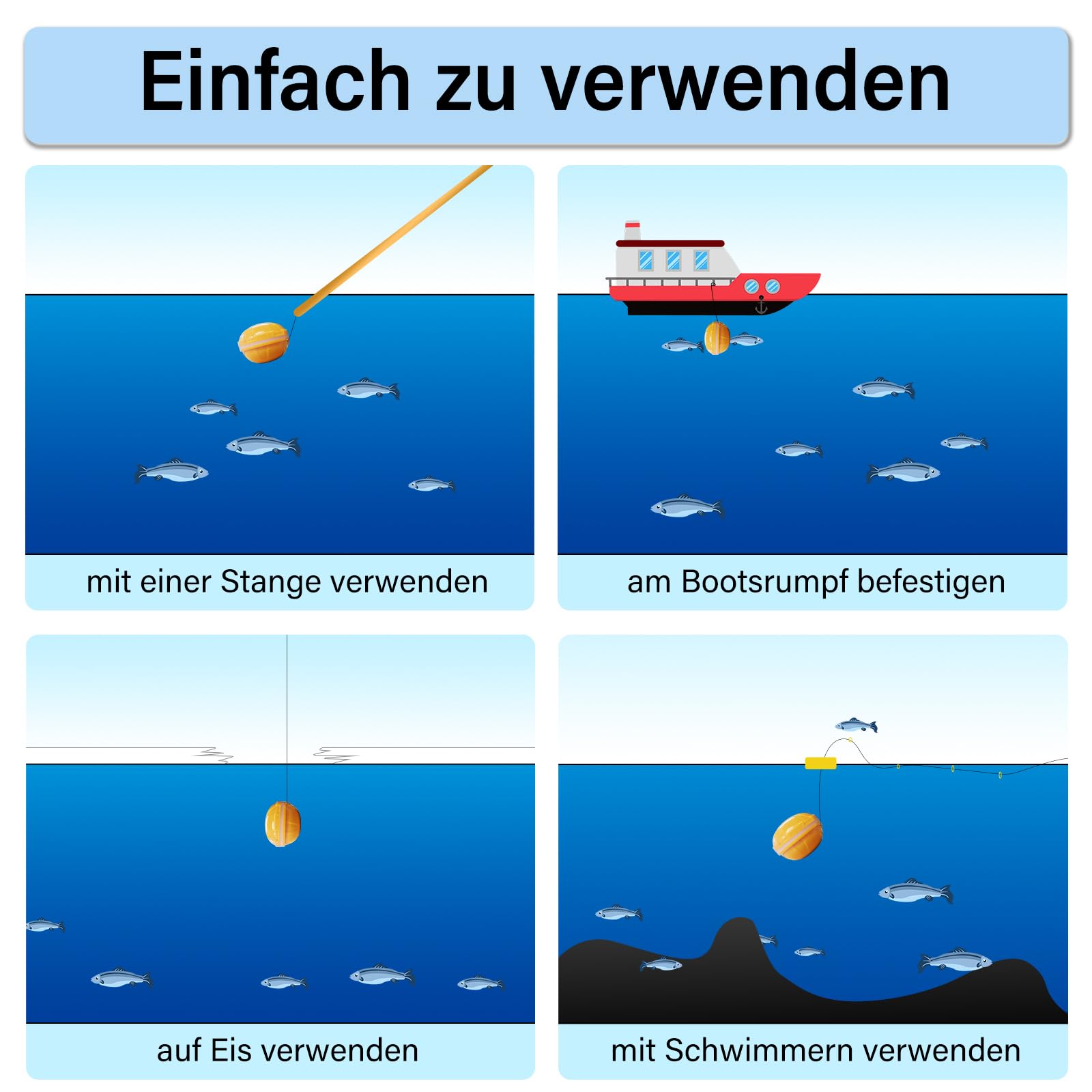 Fischfinder Wireless Fish Finder für Boote, Angeln im Kajak Echolot mit Tiefenmesser, Fischgröße, Wassertemperatur, Bodenkontur, LCD Bildschirm Schwarz/Weiß Modell