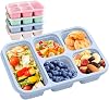Bento Lunch Box with Reusable, 5 Compartment Bento Box for 4 Pack, Food Storage Snack Containers with Transparent Lids, for Work and Travel Wheat BluePinkGreenBeige, 5 Compartment
