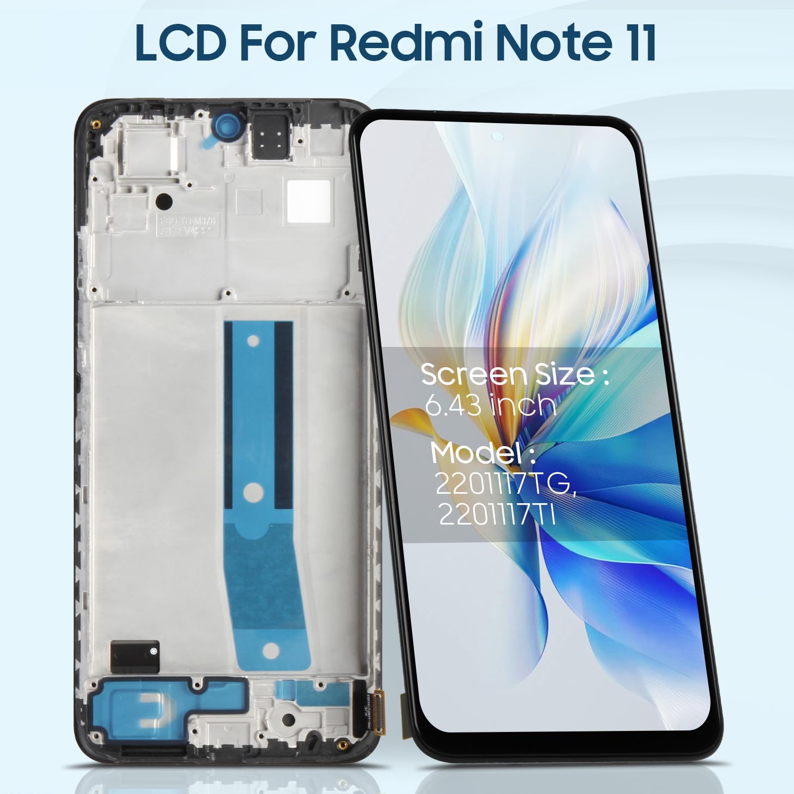 ARSSLY Schermo LCD per Xiaomi Redmi Note 11 Schermo LCD 2201117TG, 2201117TI, 2201117TY, 2201117TL LCD Display Touch Screen Digitizer Assembly Kit Riparazione (Nero con Telaio)