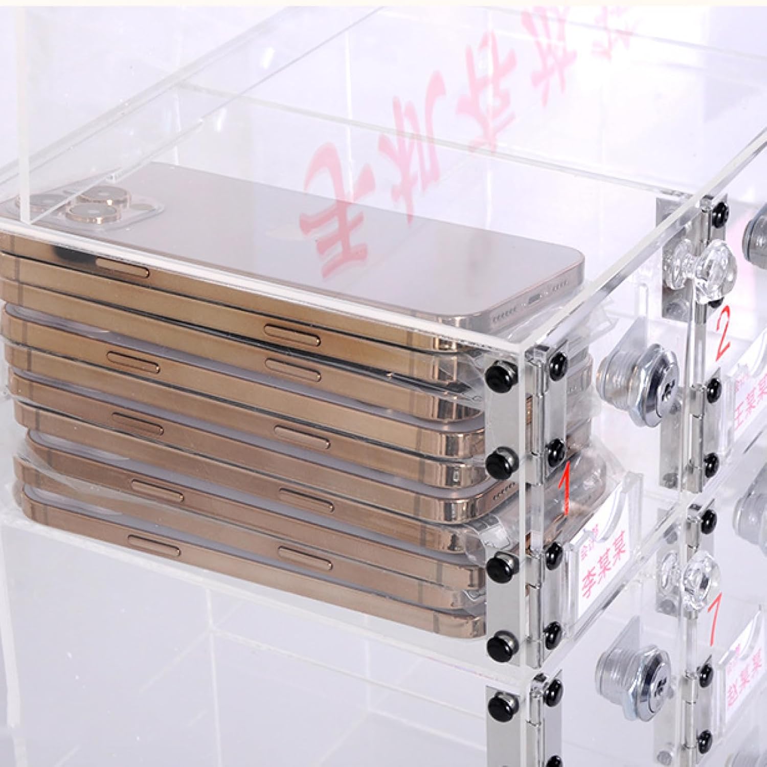 Acrylic Wall-Mounted Cell Phone Storage Locker - Secure Mobile Phone Lock Box with Key for Office, School, Classroom, Factory - Clear Design for Easy Visibility