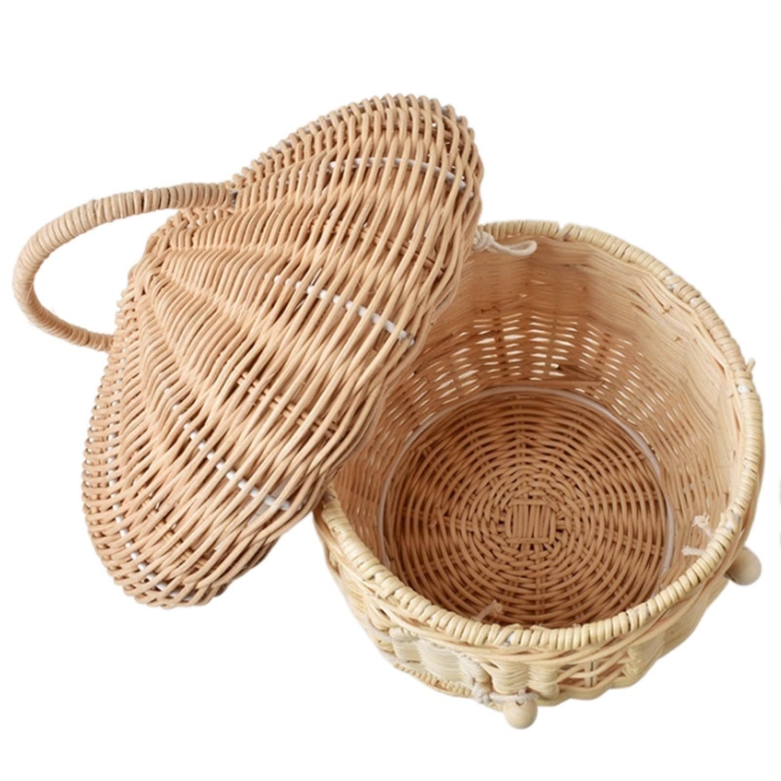 Huevera Gallina Cestas Portátiles Hechas A Mano con Forma De Seta para Huevos, Cesta De Mimbre para Conejitos con Asa Y Tapa Hueveras