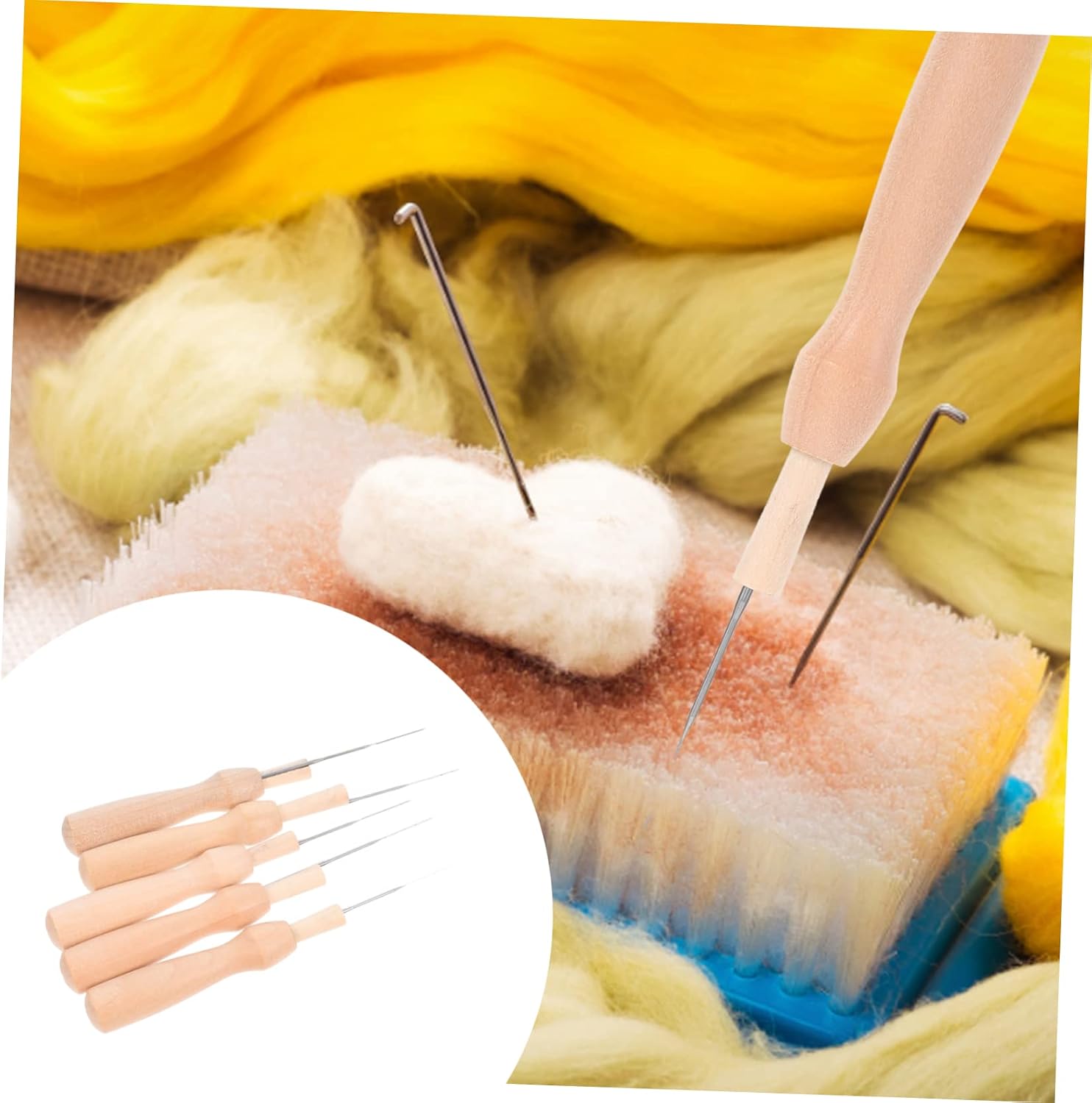 DOITOOL 5Pcs Wool Needle Felting Needles Tool Set for DIY Crafts Natural Wood Handle for Beginners Punch Supplies for Felting Wool Projects