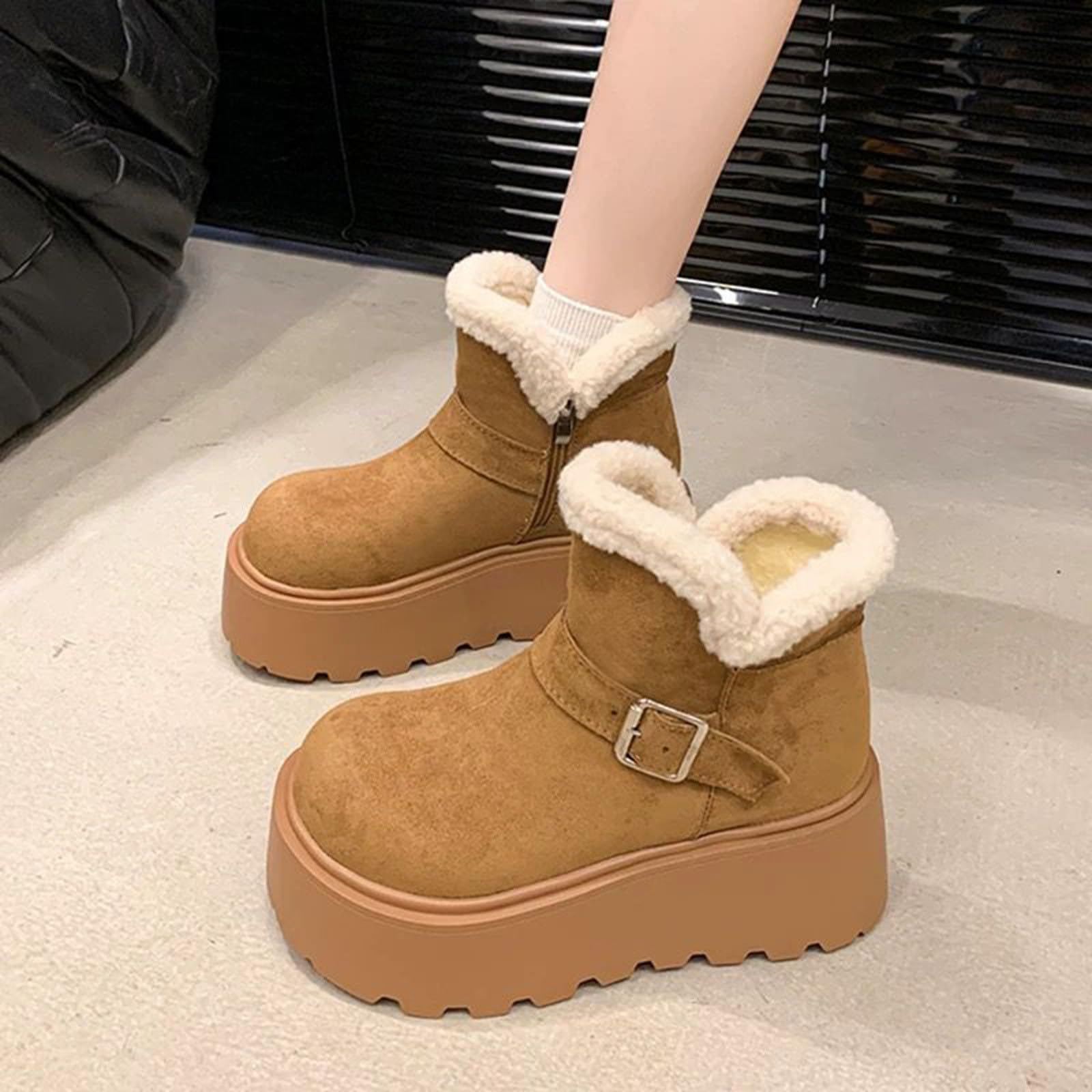 Stivaletti da Neve Donna Stile Casual con Suola Spessa