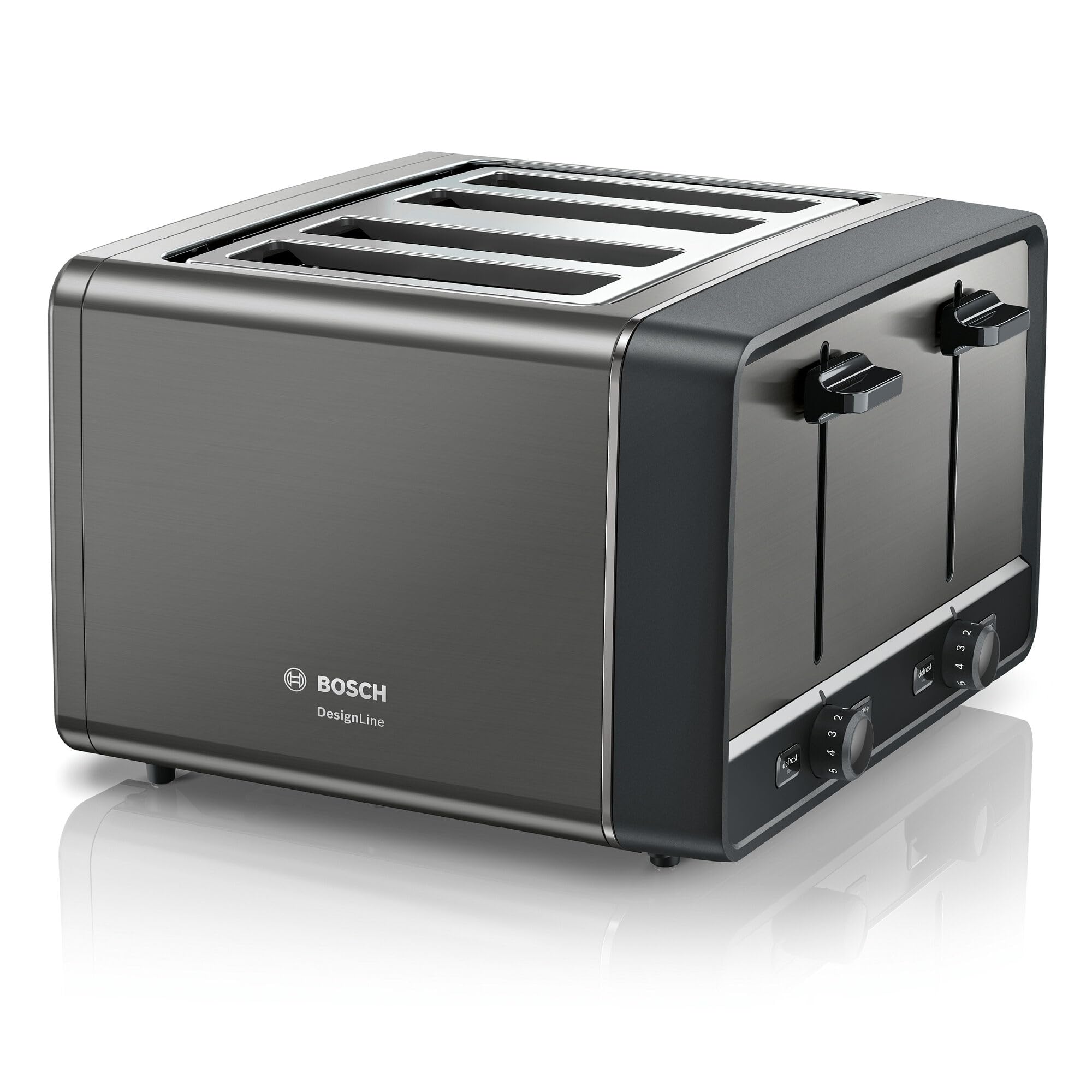 Bosch DesignLine Plus TAT5P445GB 4 Slot Stainless Steel Toaster with variable controls - Graphite