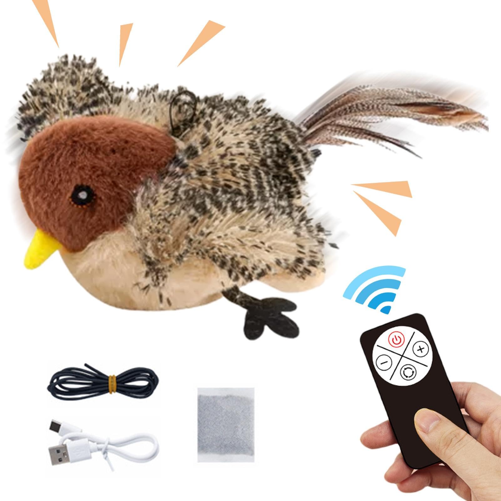 Juguete para gatos y pájaros en movimiento Juguete para gatos y pájaros Alas batientes | Juguete para gato con pájaro en movimiento, recargable, ajustable, 3 niveles, juguete interactivo eléctrico con