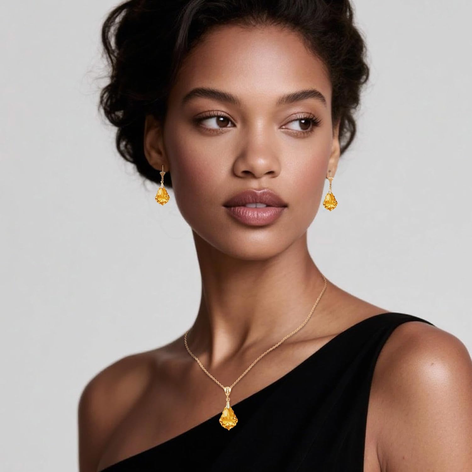 EVEVIC Austrian Crystals Baroque Pendant Necklace Earrings for Women 14K Gold Plated Hypoallergenic Leverback Drop Dangle Earrings Jewelry Set - Image 3