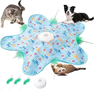 Interaktives Katzenspielzeug Selbstbeschäftigung, Katzenspielzeug Elektrisch mit Versteckspiel, Interaktives Katzenspielzeug mit Federautomatik, Intelligenzspielzeug für Katzen mit Abnehmbaren Federn