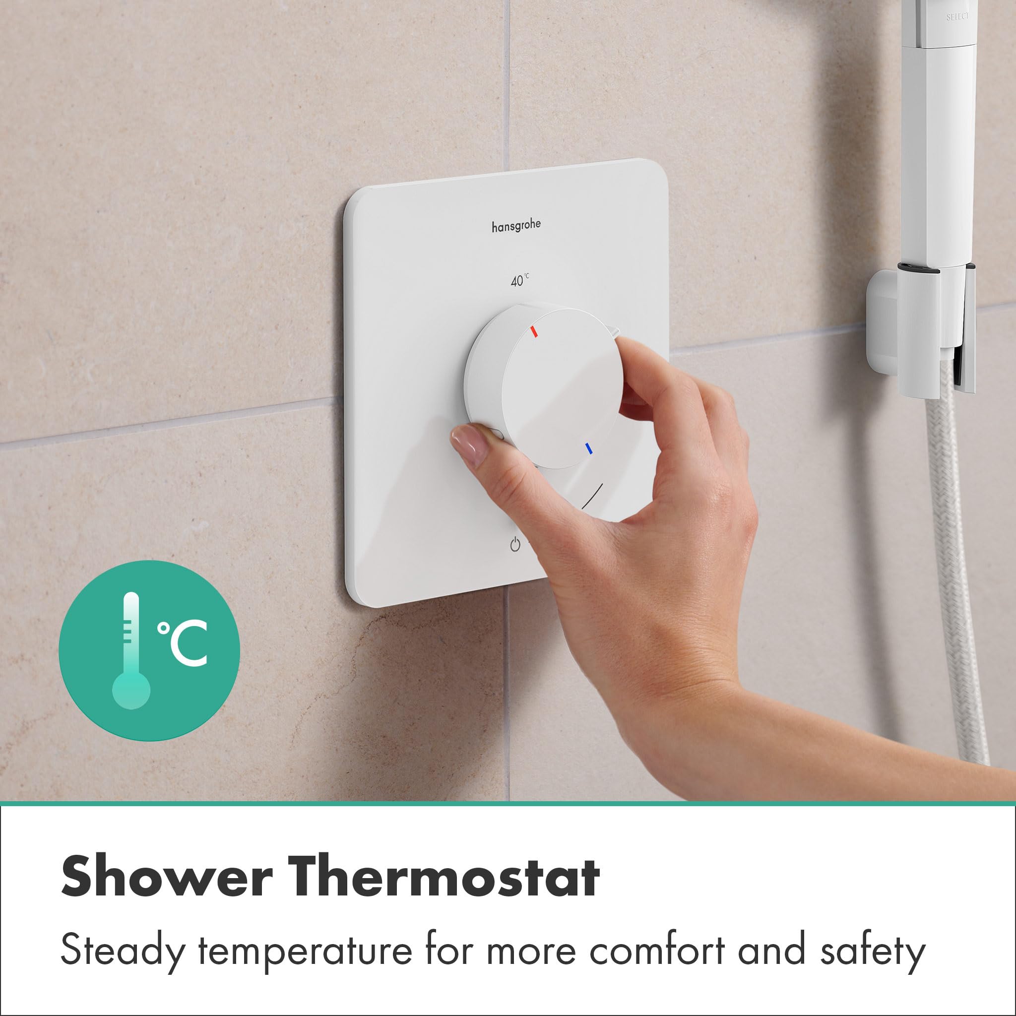hansgrohe Ecostat Comfort Q 33712700 termostat prysznicowy podtynkowy, armatura prysznicowa z blokadą bezpieczeństwa (SafetyStop) w temperaturze 40°C, termostat do prysznica, bateria mieszająca dla 1