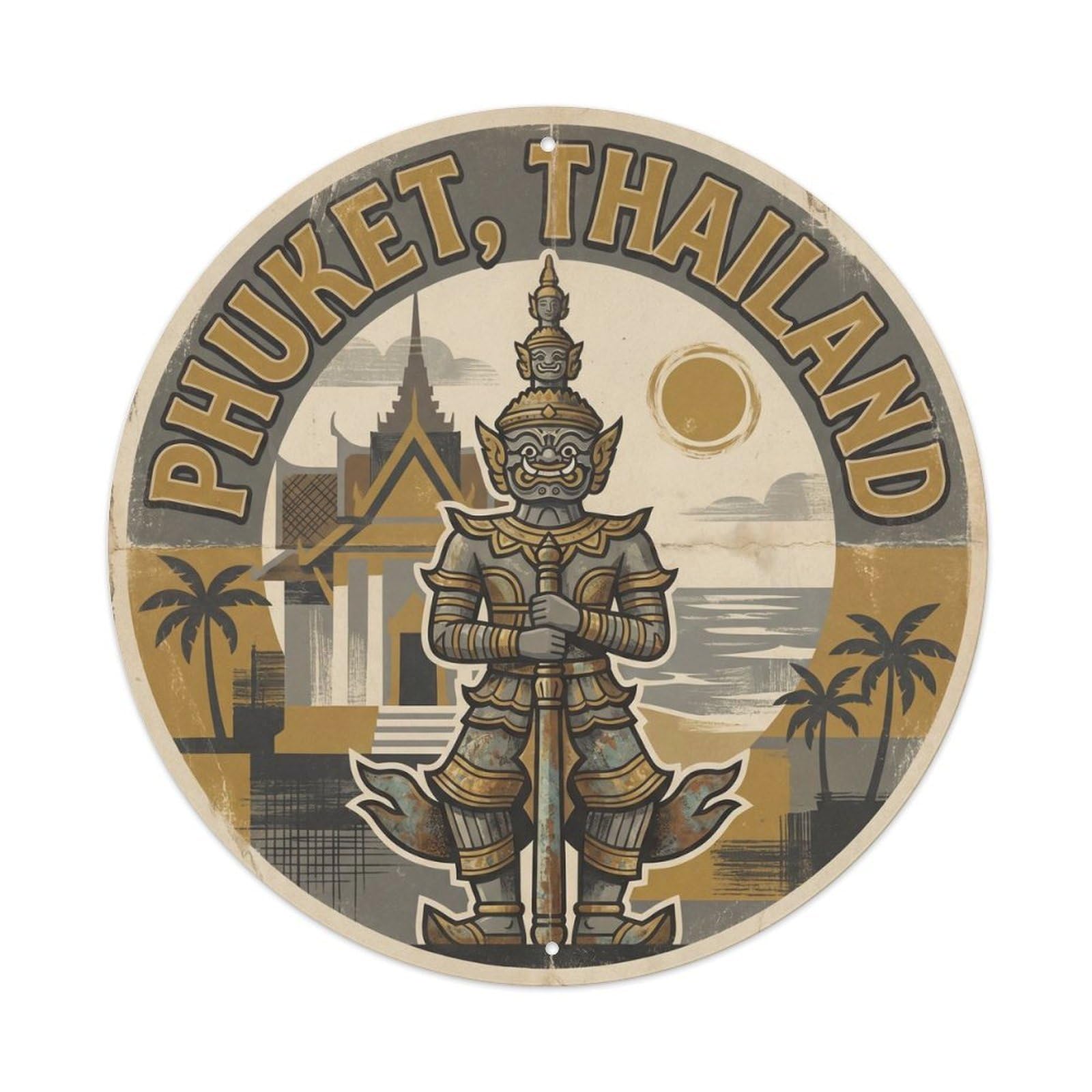 Phuket Temple Guardian Statue Buddhist Heritage Sacred Metal Tin Sign