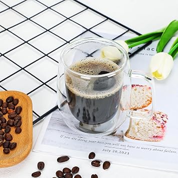 Orret Home 2 Adet Çift Cidarlı İki Katmanlı Borosilikat Cam Bardak, Yalıtımlı Cappuccino Latte Kahve Kupası, Şık ve Dayanıklı Tasarım, Isıya Dayanıklı,Termisil Kupa (300 Ml)